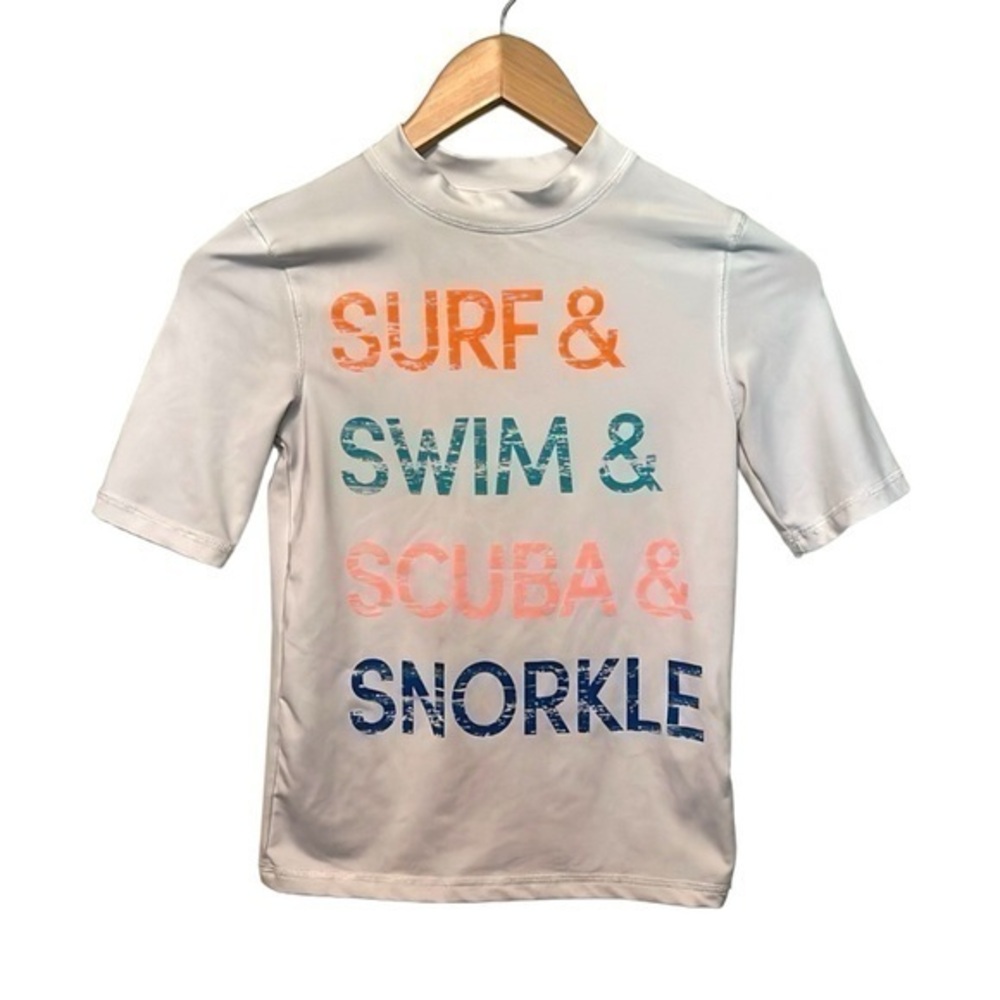 Cat & Jack swim shirt medium (8/10) surf swim scuba & snorkel multi color/white